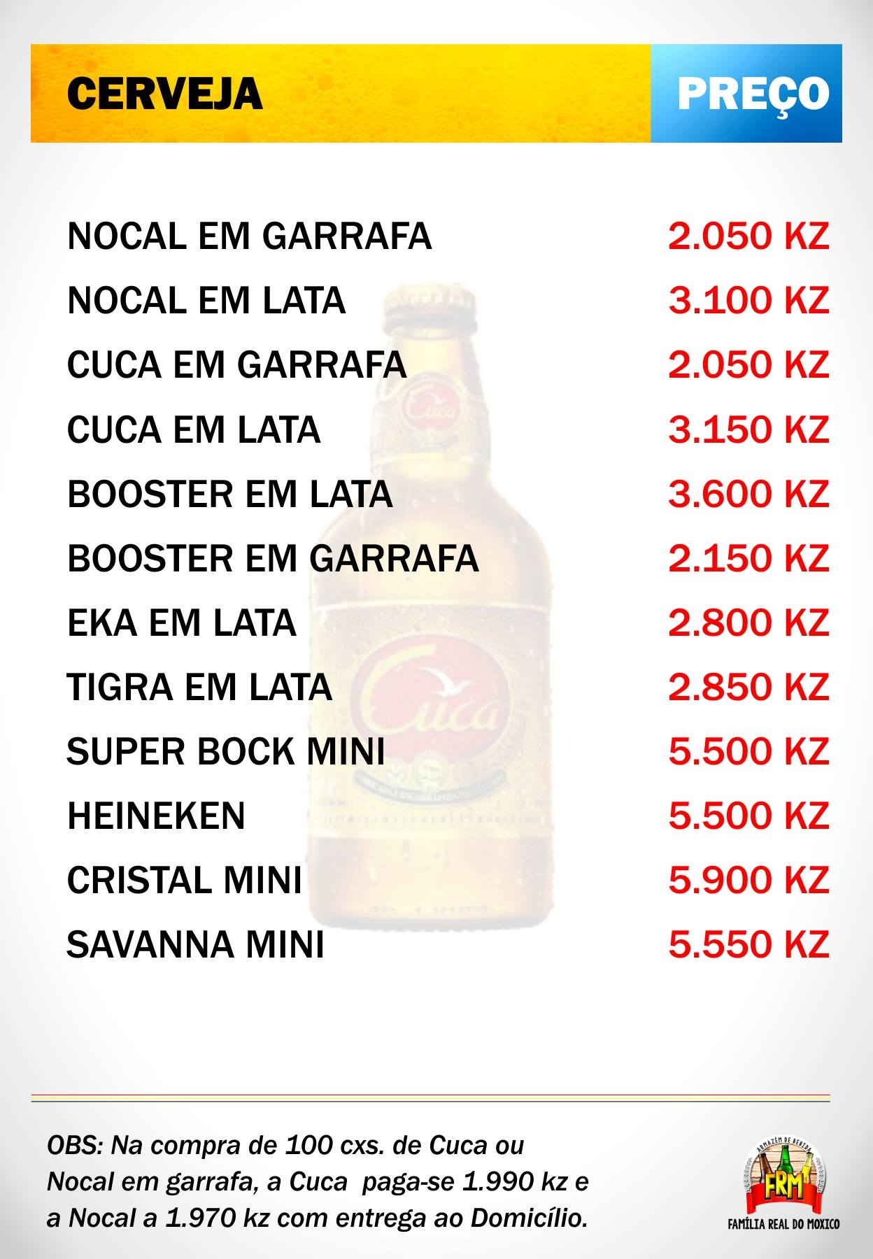 Nossa lista de preços de Cerveja,... - Armazém de Bebidas FRM | Facebook
