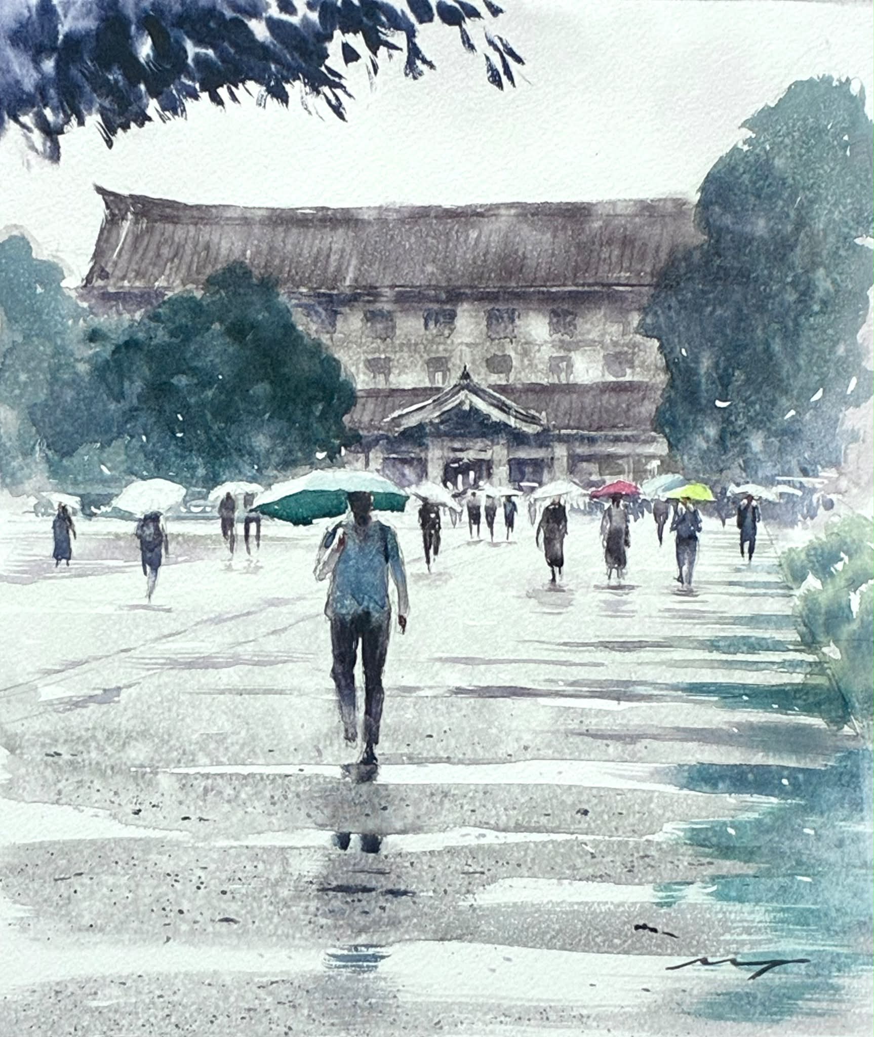 上野公園を散策。 6号サイズ、ホワイトワトソン紙に描きました。