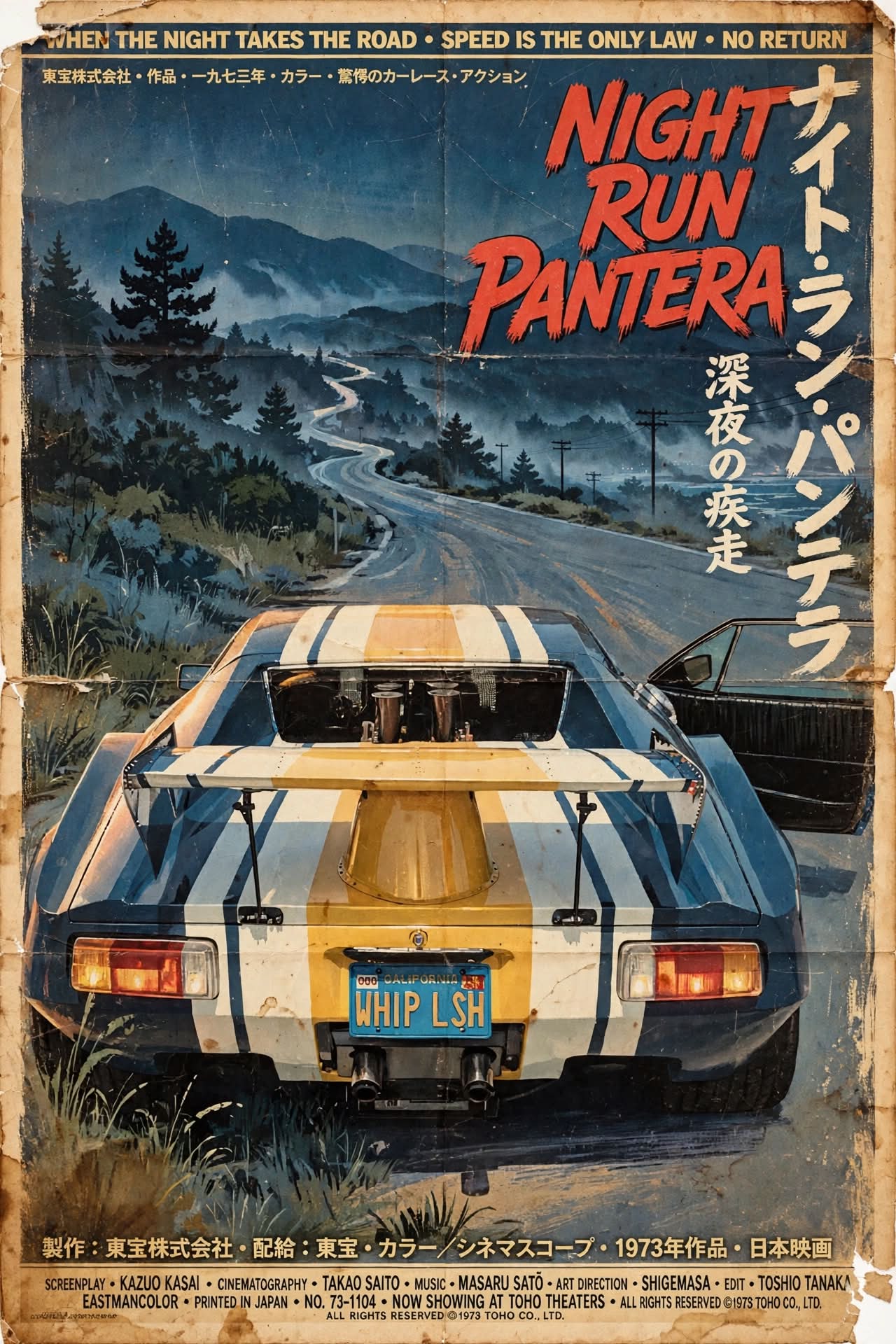 Vintage Japanese movie theater lobby poster by Meta ai app.