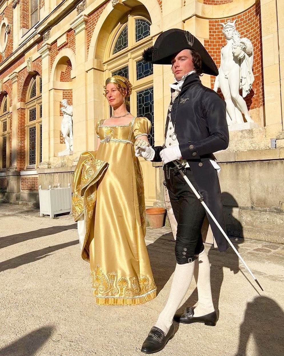 autumn dressed up in gold Standing the sun in the gardens of Chateau Fontainebleau admiring the beauty of the leaves with @albertine.charlotte in full cloth of and real gold and silver embroidery court dress 210425