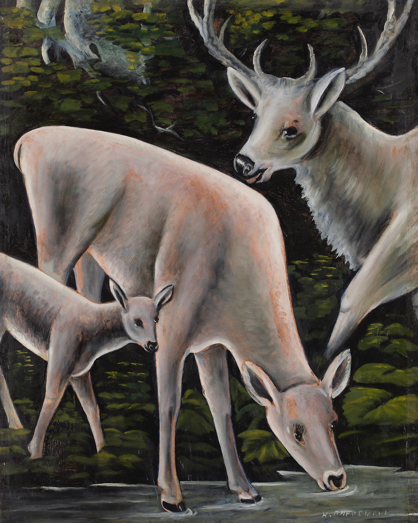Niko Pirosmani (1862 - 1918, Georgian artist) Three Deer by a