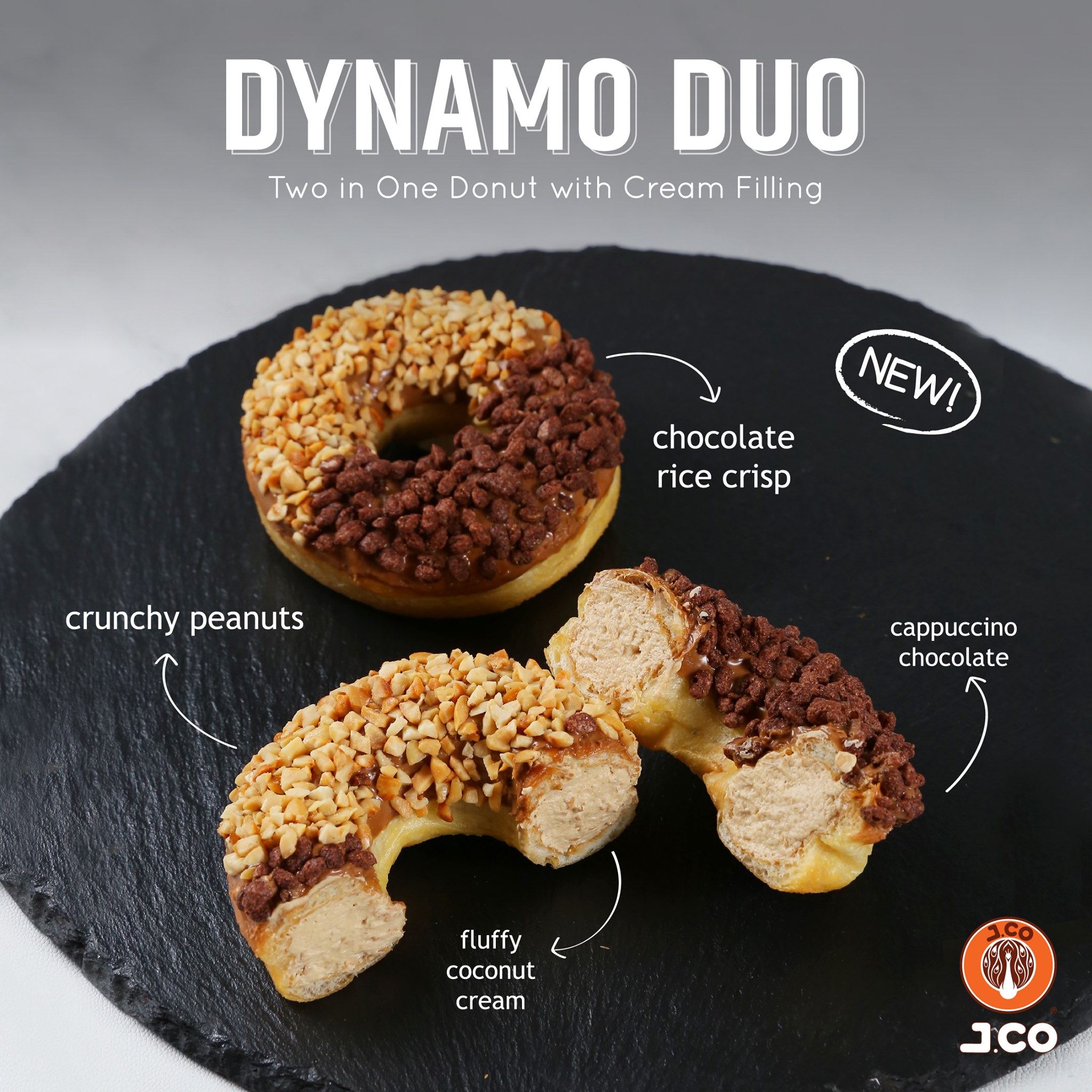 J Co Donuts Coffee Philippines What S Better Than One Donut 2 Donuts In 1 Experience A Flavorbomb Of Texture And Taste With The Brand New Dynamoduo Donut Featuring A Layer Of