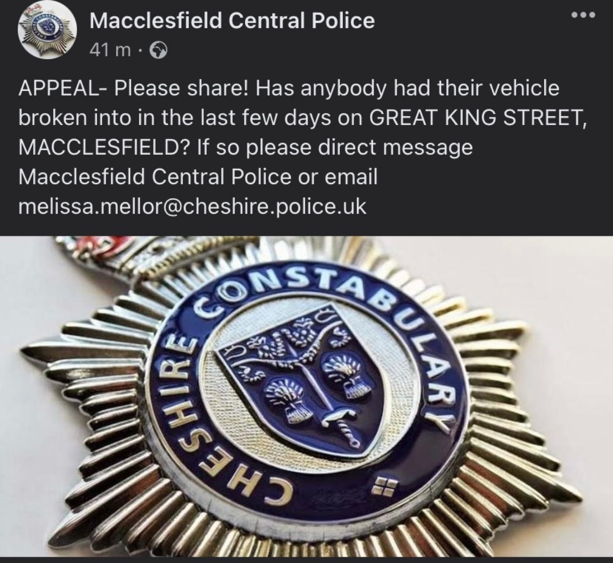 Please share the below - Macclesfield Local Policing Unit | Facebook