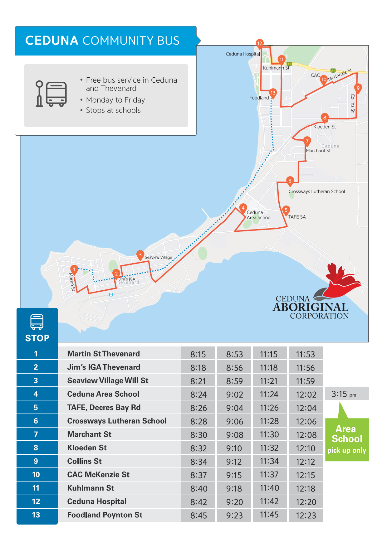 New Community Bus Timetable... - District Council of Ceduna | Facebook