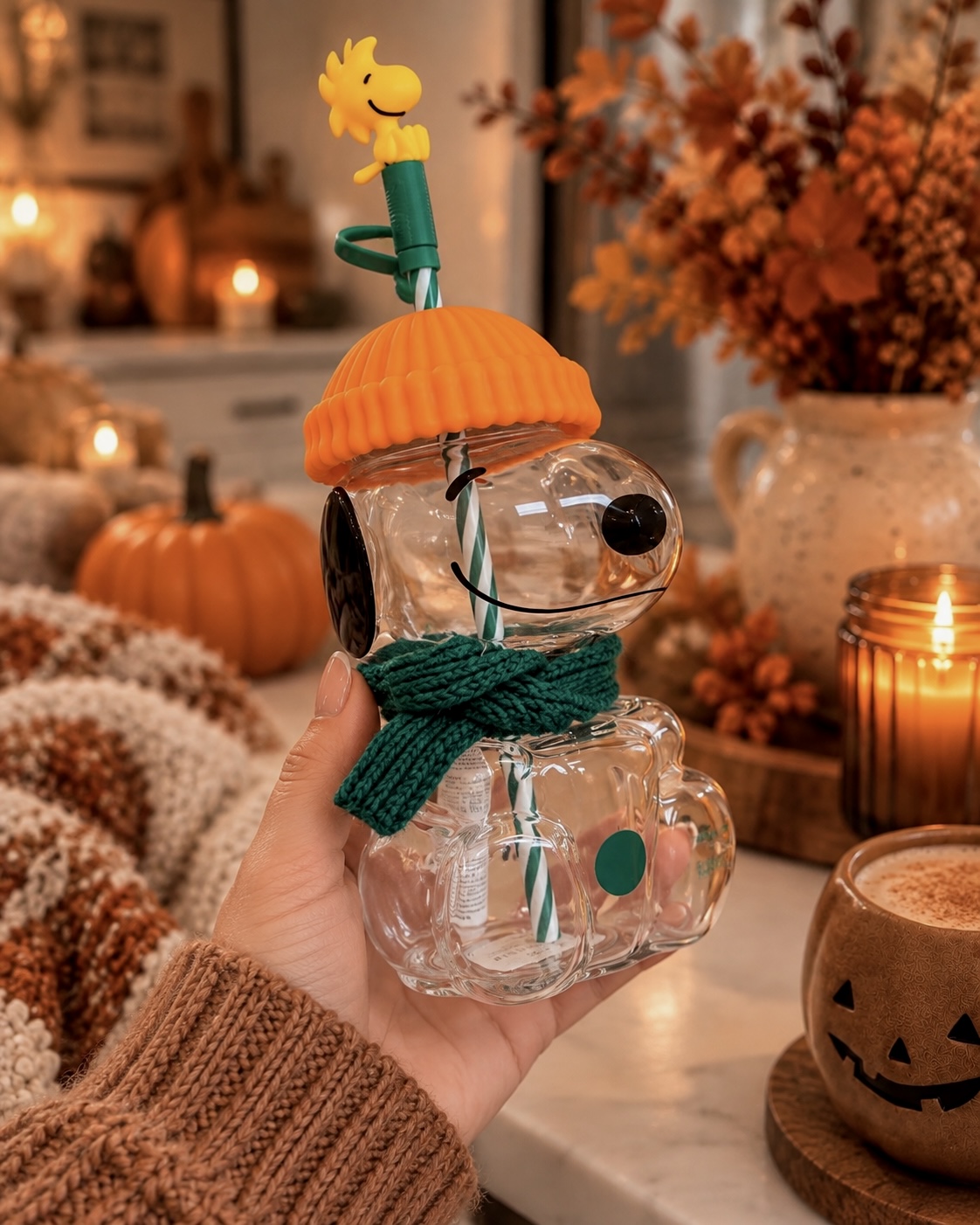🎃🐾 NEW Starbucks x Peanuts Snoopy Glass Tumbler – Limited