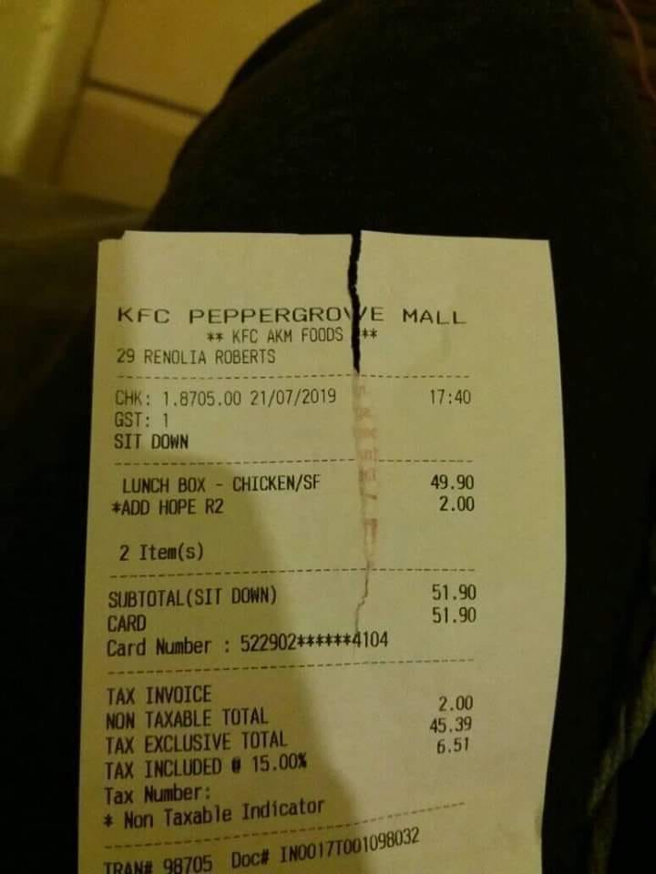 Ntombi - Just came back from KFC and they asked me to donate R2 to ...