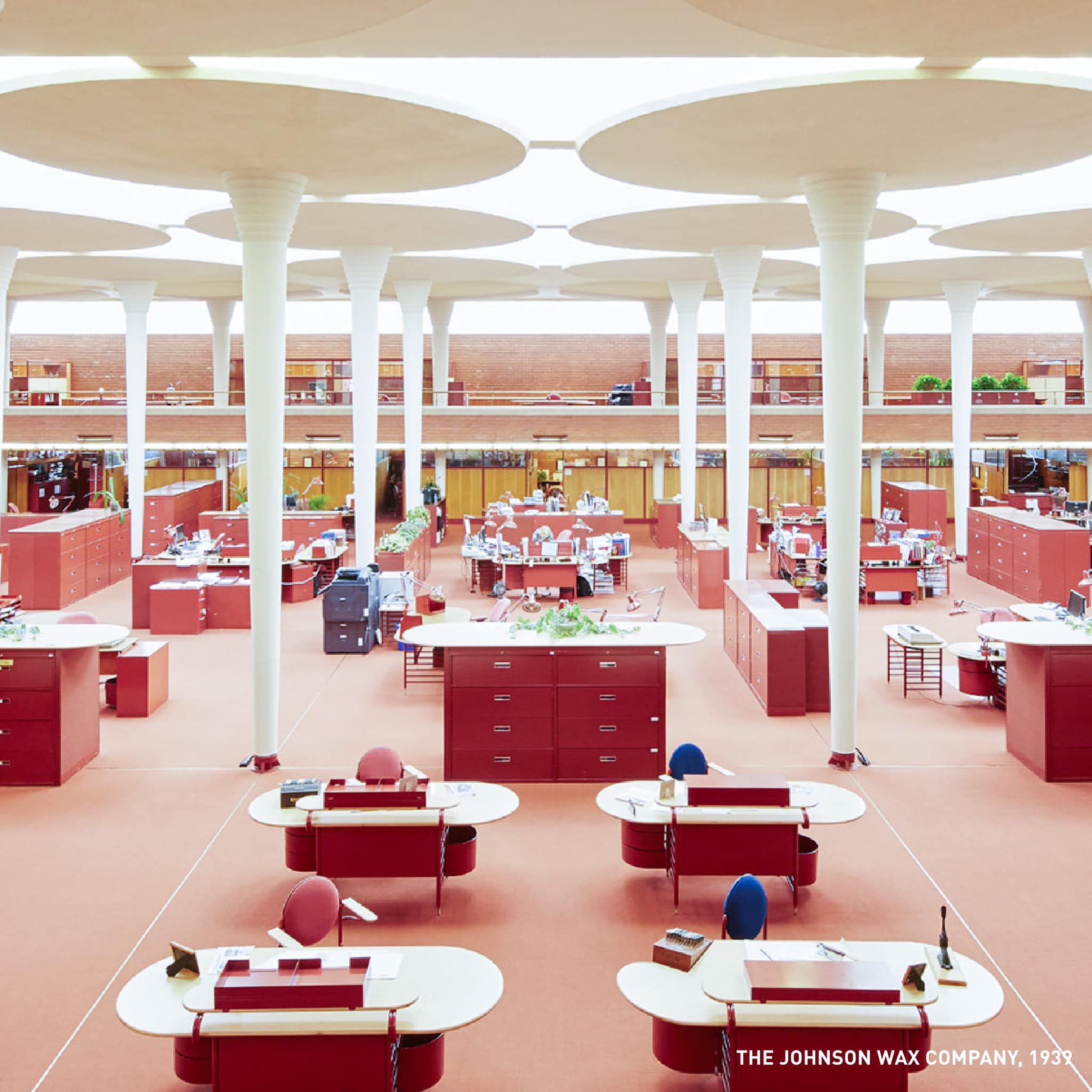 The Great Workroom in Frank Lloyd Wright's S.C. Johnson & Son