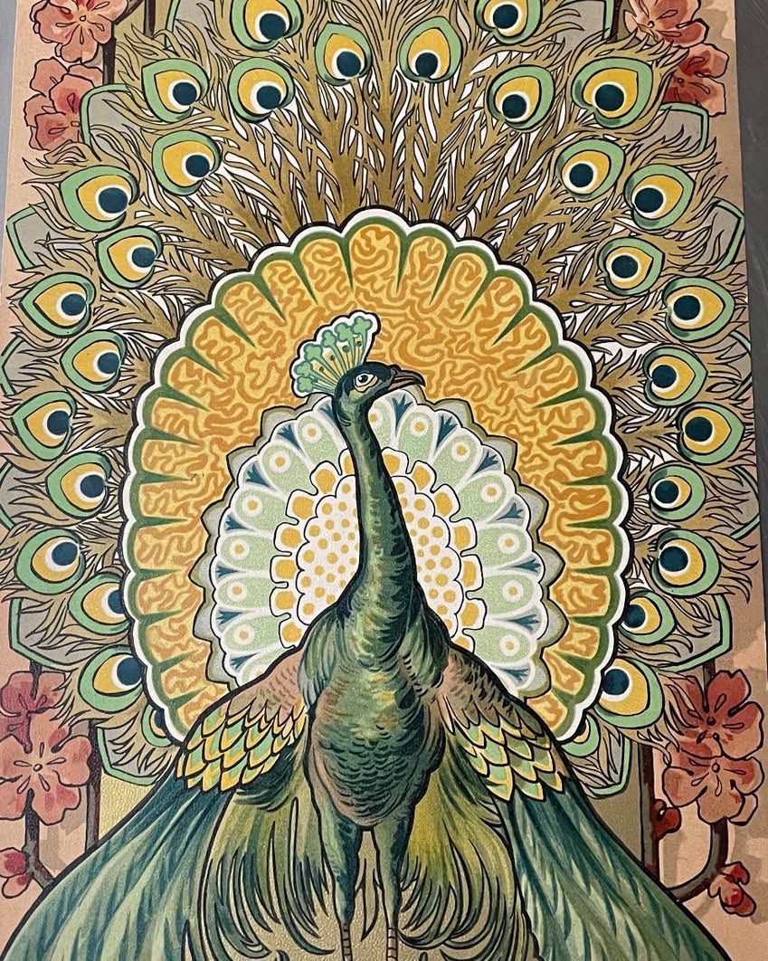 J. Hardy, 'Lady with peacock', etching and aquatint with hand