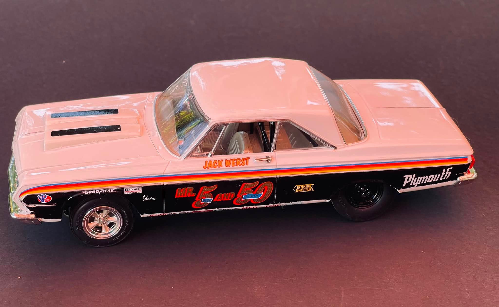 Custom '64 Belvedere Max Wedge model car with Mr. 5 and 50 decals