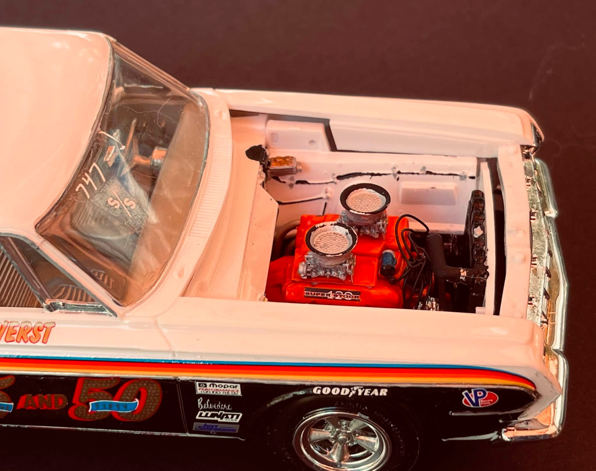 Custom '64 Belvedere Max Wedge model car with Mr. 5 and 50 decals