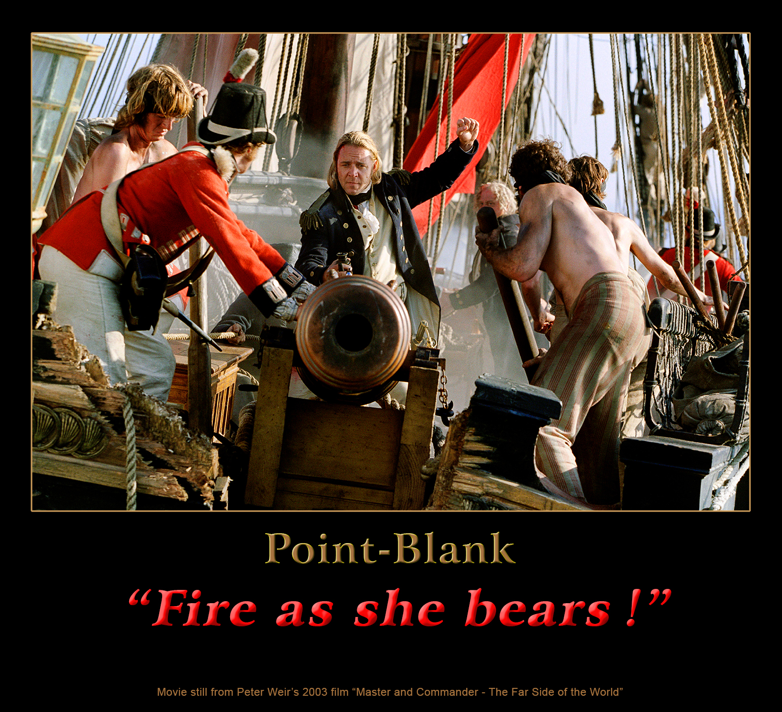 Russell Crowe as Captain Jack Aubrey in action