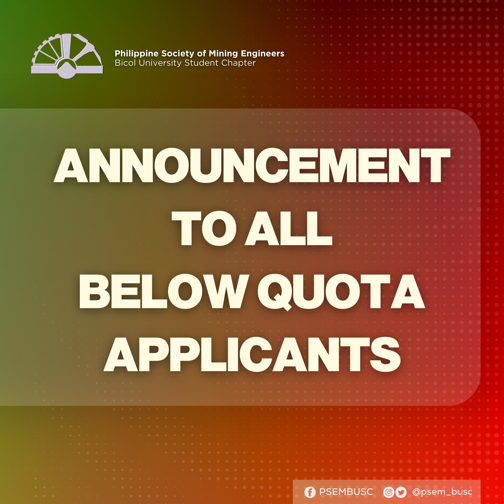 📢 | ANNOUNCEMENT ⚒️ [ TO ALL BELOW QUOTA APPLICANTS ] The Google Form ...