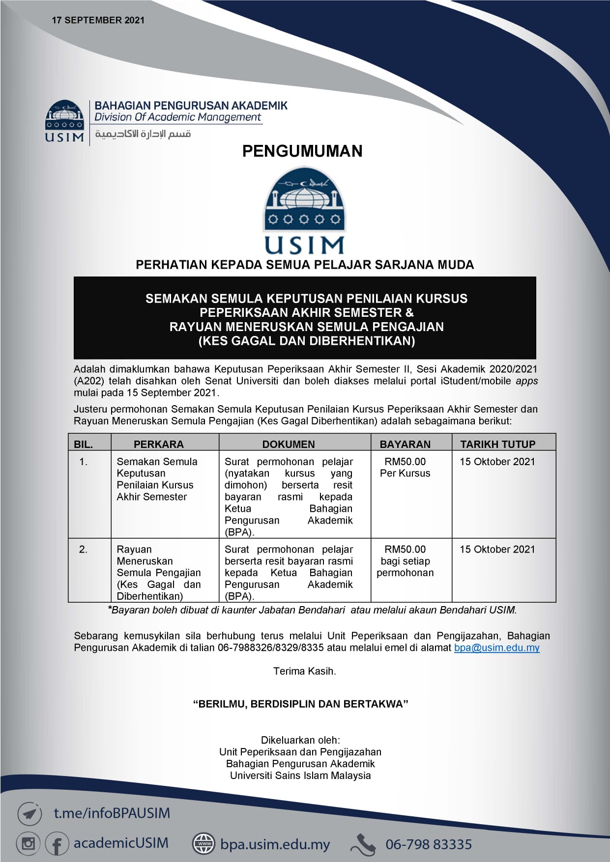 Bahagian Pengurusan Akademik Usim Academic Management Division Usim Home Facebook
