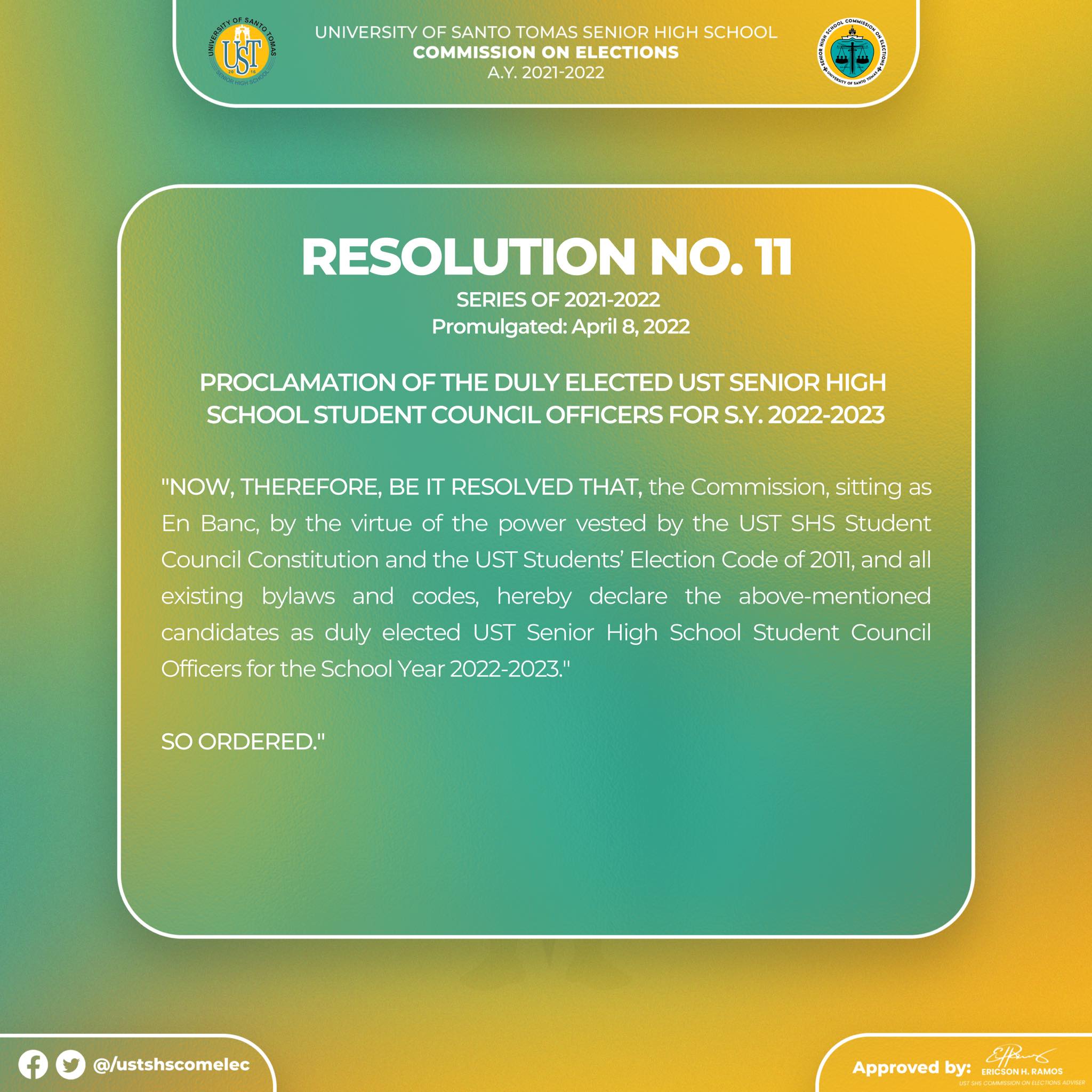 📝 PROCLAMATION OF THE... - UST SHS Commission on Elections | Facebook