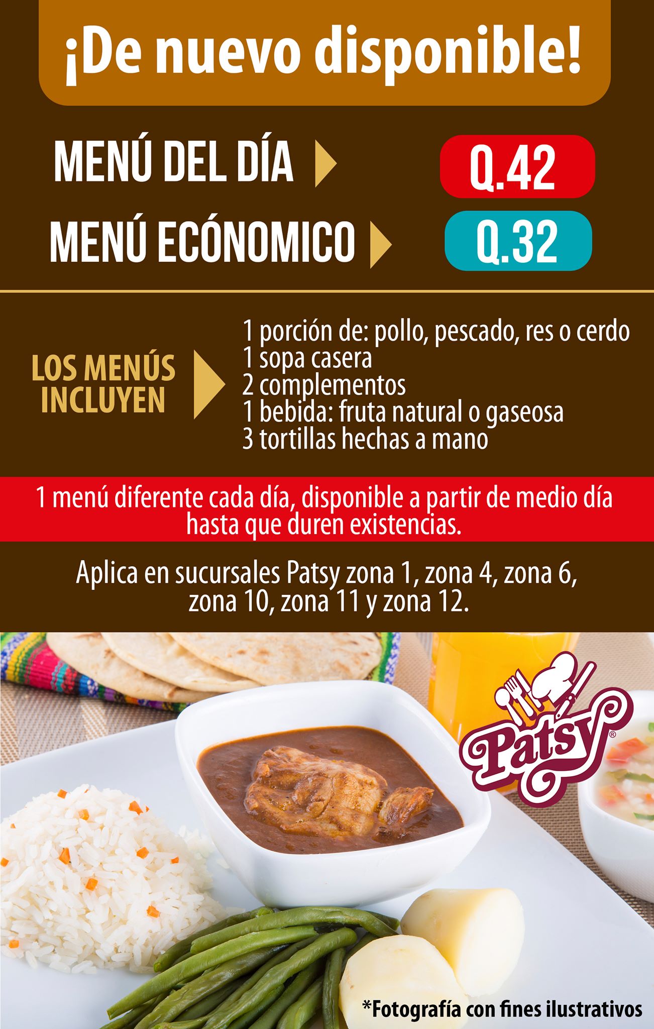 Patsy - De nuevo disponibles nuestro menú del día, una variedad de ...