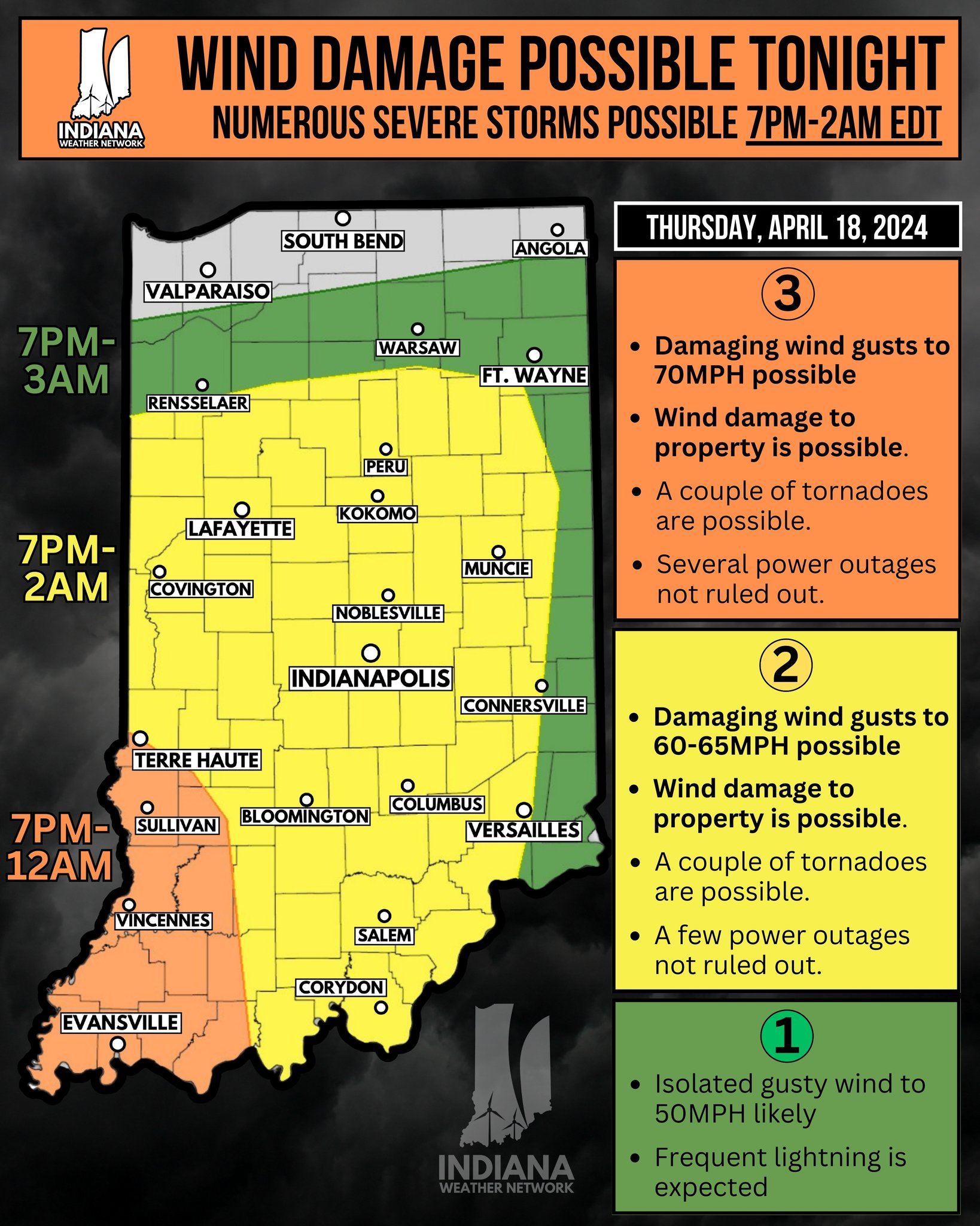 Indiana - Wind damage and a couple tornadoes will be possible this ...