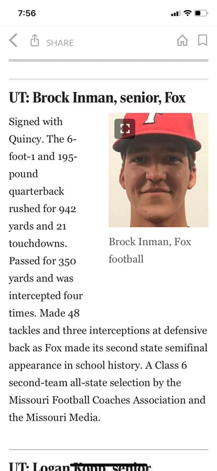 Congratulations to Brock Inman for... - Fox Warrior Football | Facebook