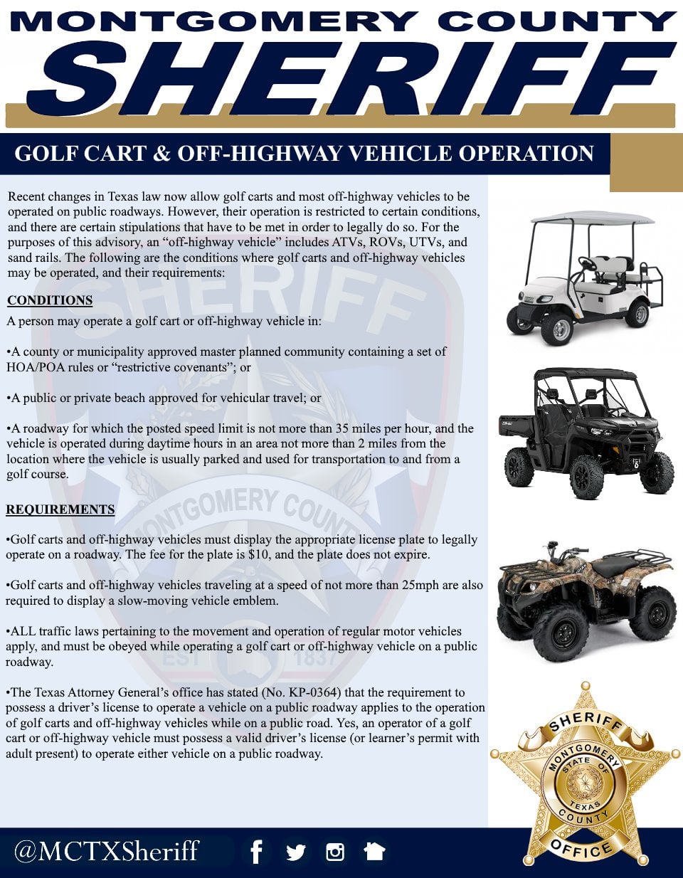 Lone - Recent changes in Texas law now allow golf carts and most off ...