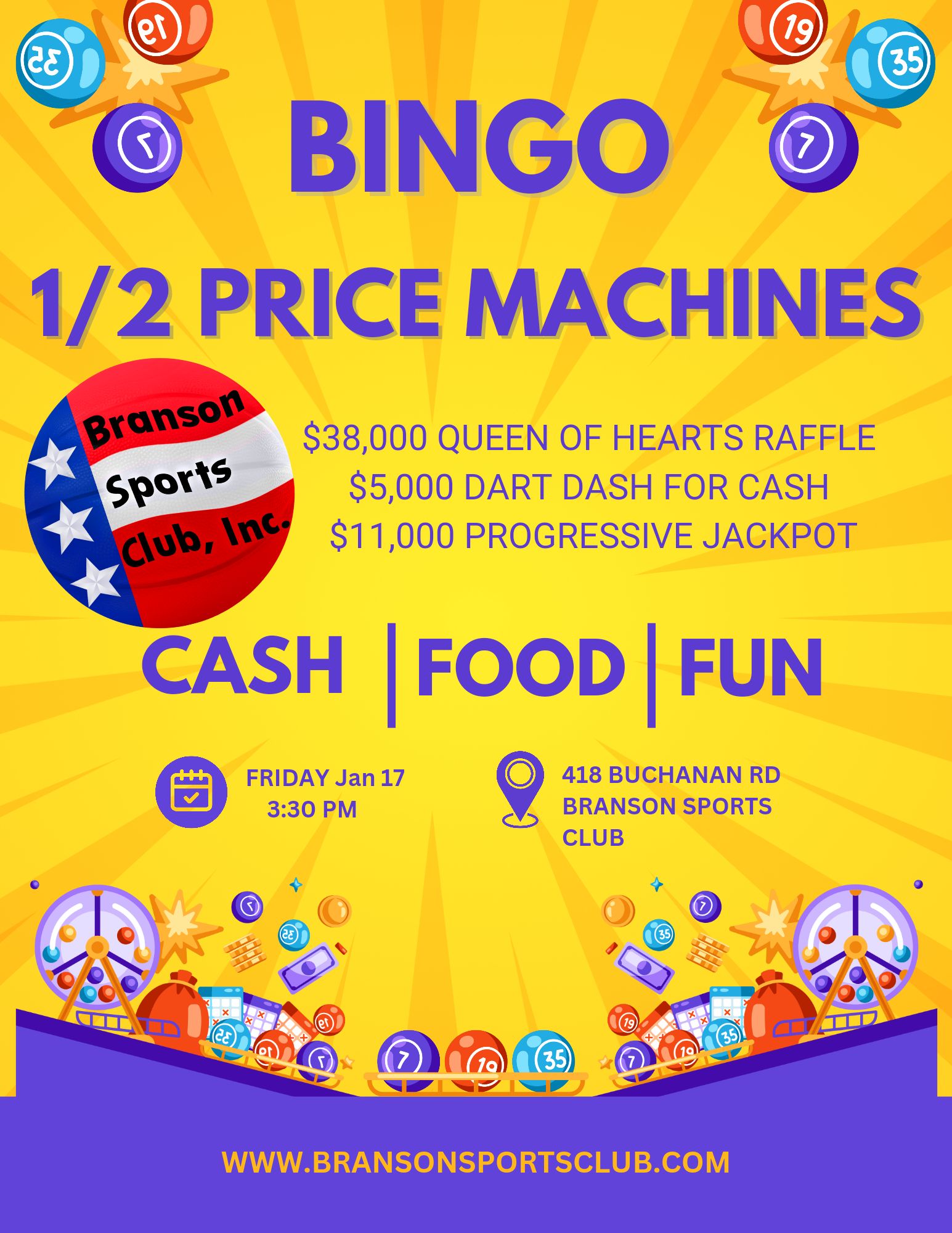 BINGO $38,000 Queen of Hearts Raffle. $11,000 jackpot