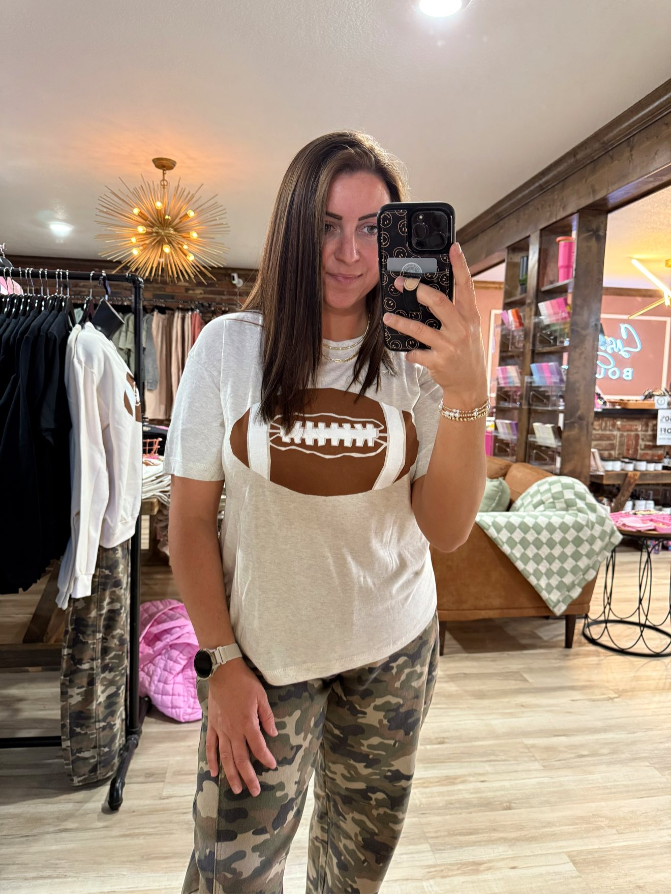 Camo barrel jeans and football tee for sale