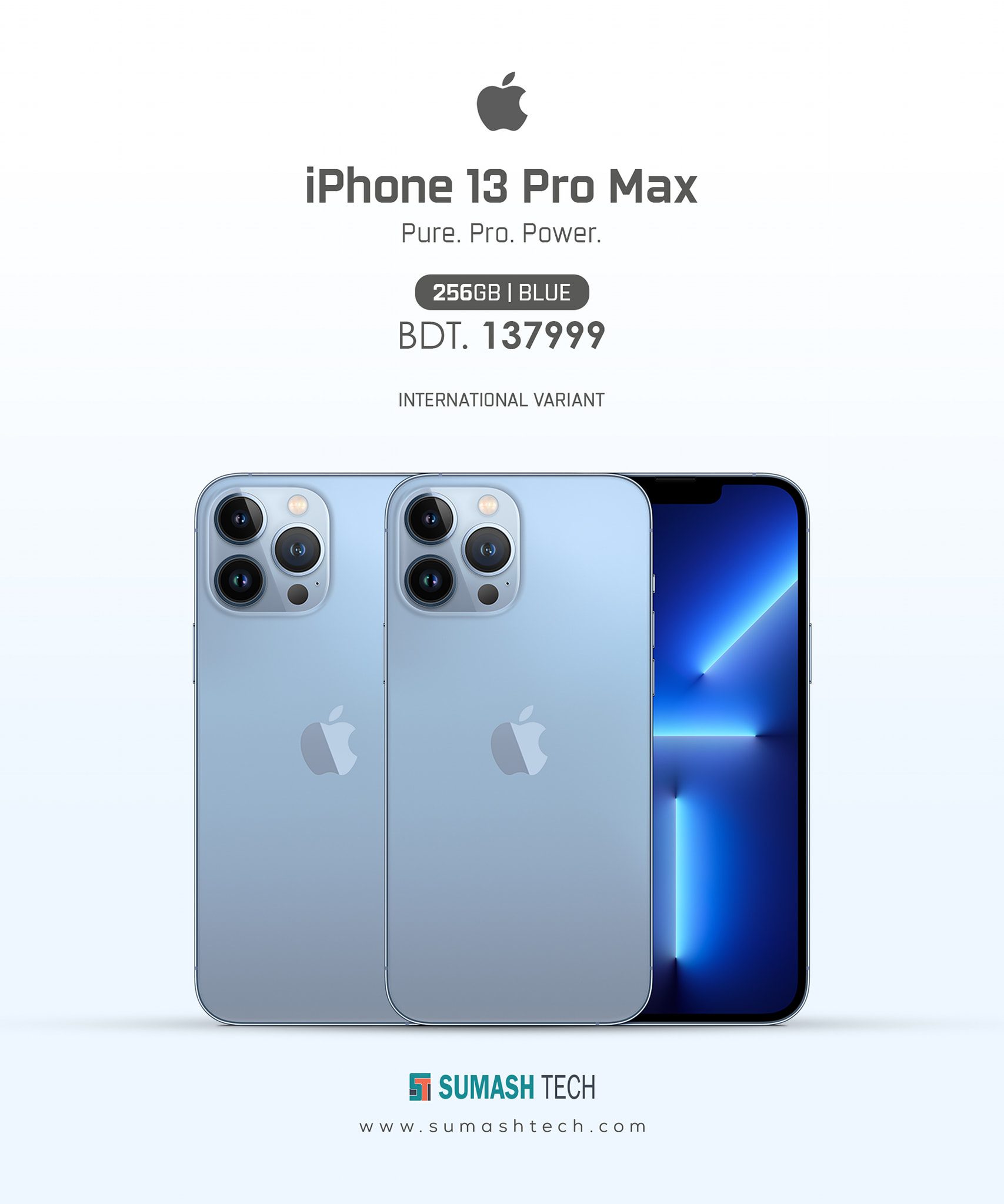 iPhone 13 Pro Max 256GB Blue --- BDT. 137,999/- version- A2643 