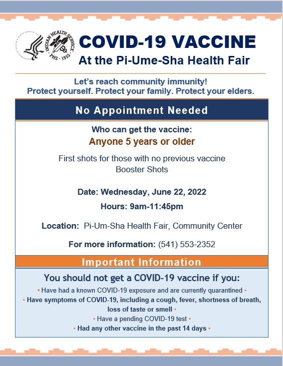 COVID Immunizations... - Warm Springs Indian Health Service | Facebook