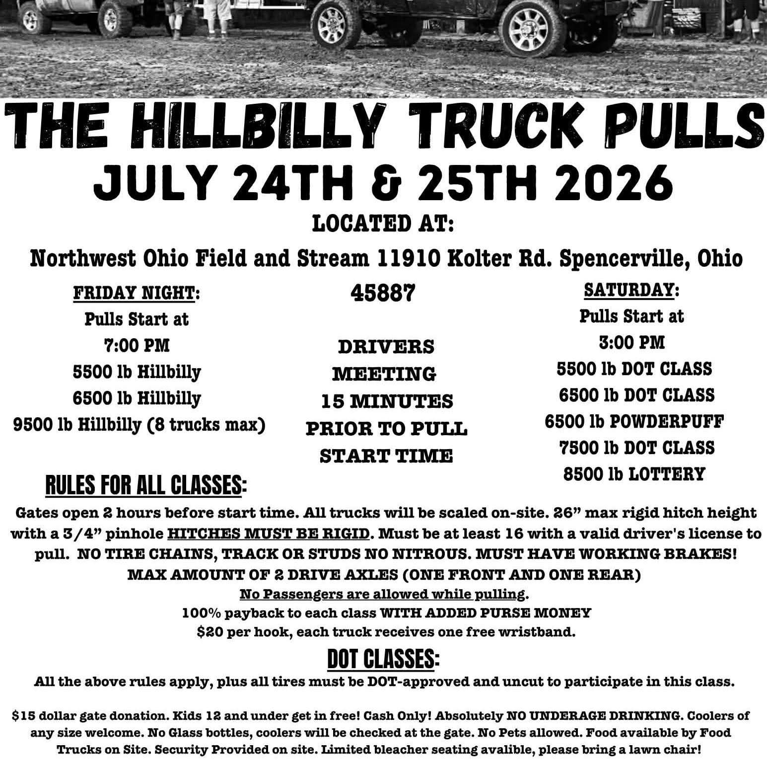Hillbilly Truck Pulls Event in Spencerville, Ohio on July 24-25, 2026