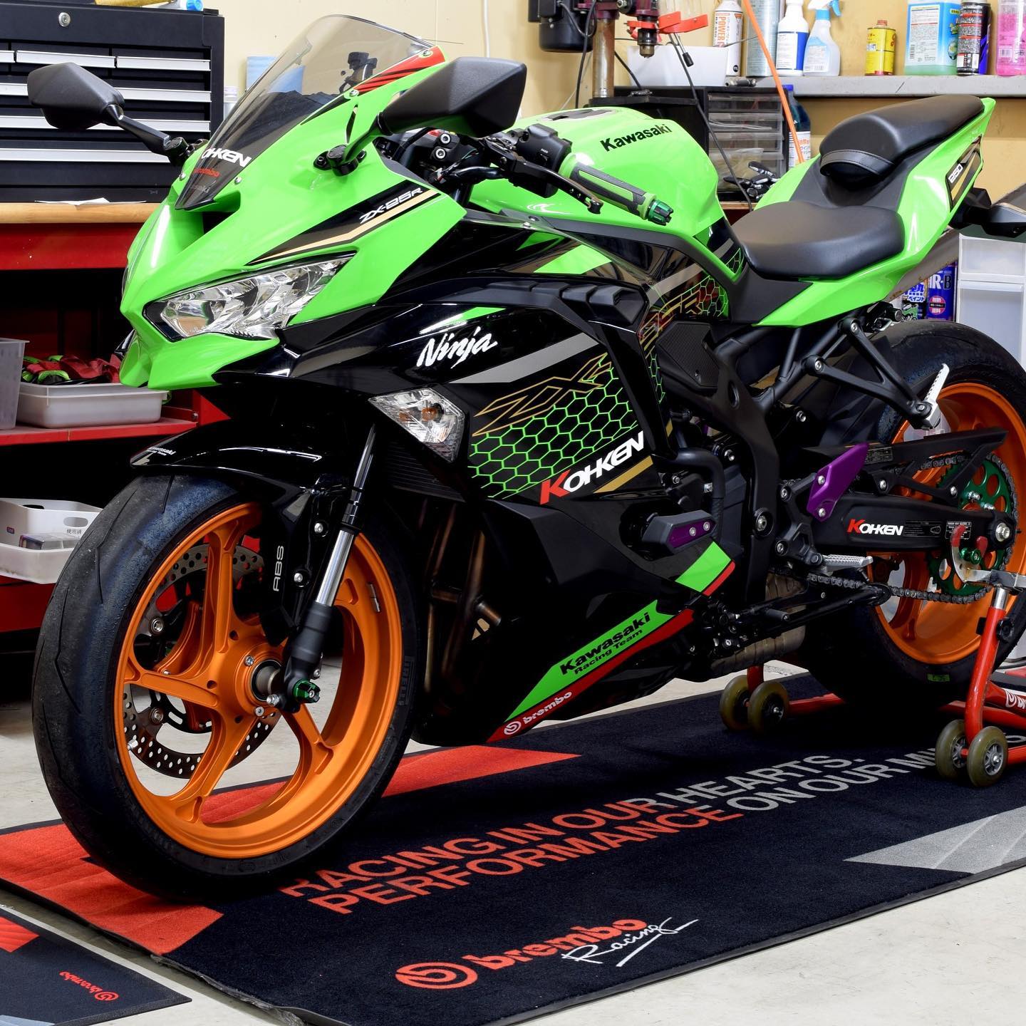 フロアマット バイクマット カワサキ ガレージマットオートバイ