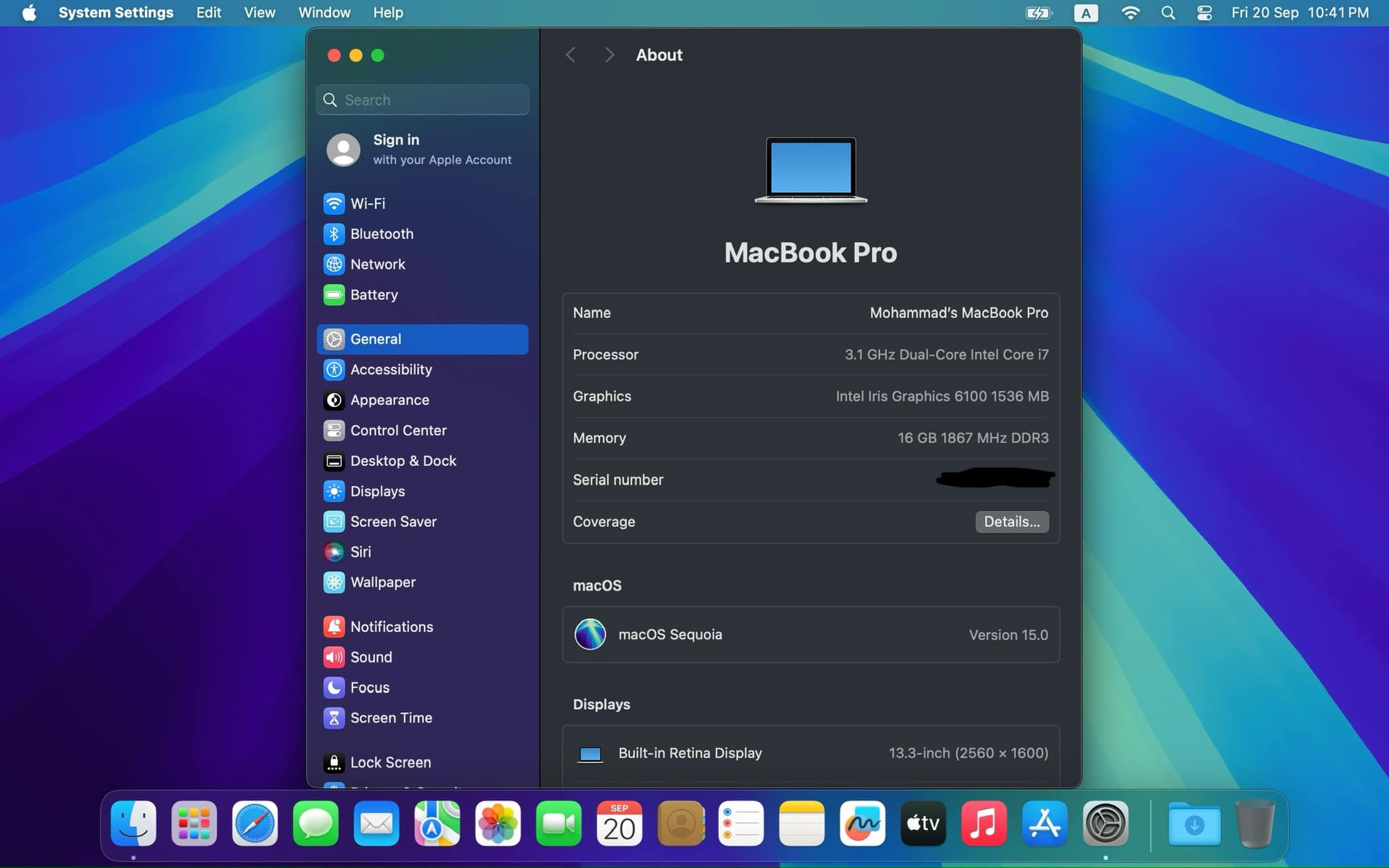 MacOS Sequoia installed on 2015 MacBook Pro 13