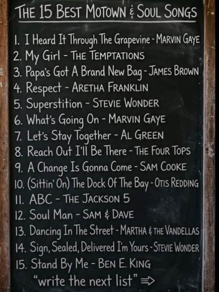 Now let's have Your Favourite 15 MOTOWN & SOUL Songs of all time ?