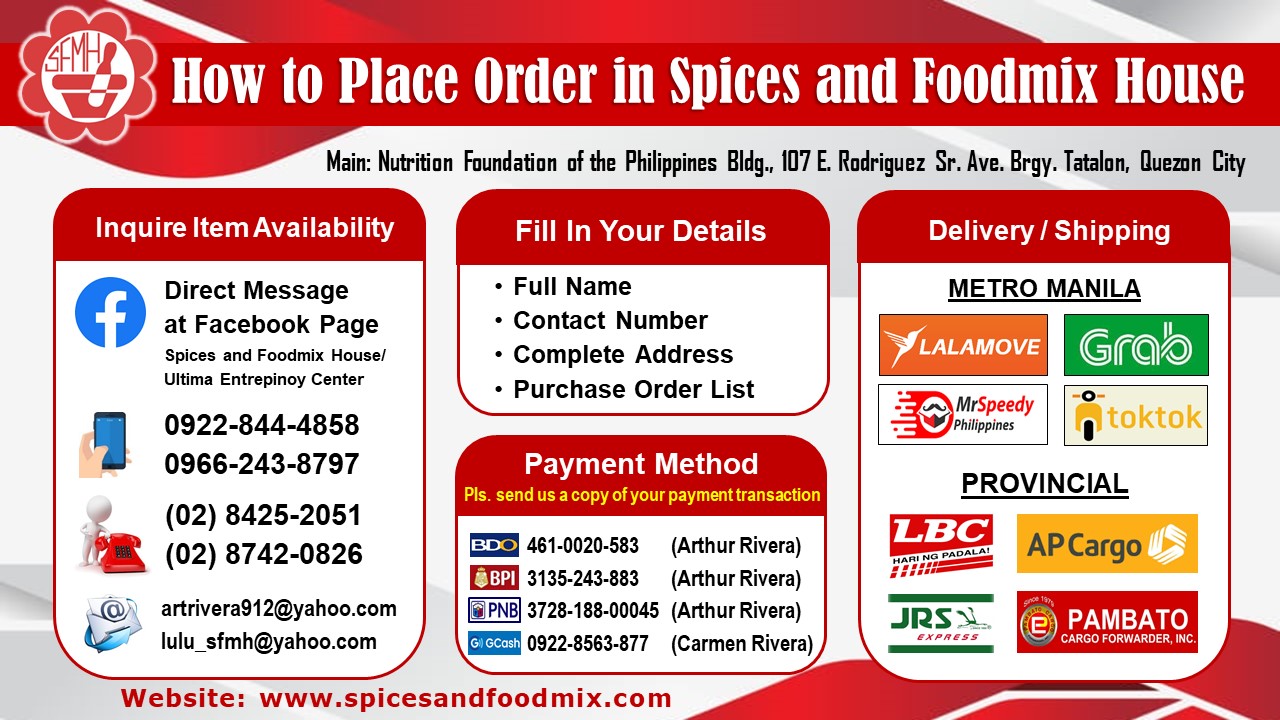 Spices & Foodmix House For Inquiries, CALL US 📞☎️📲 Tel. Nos. (02