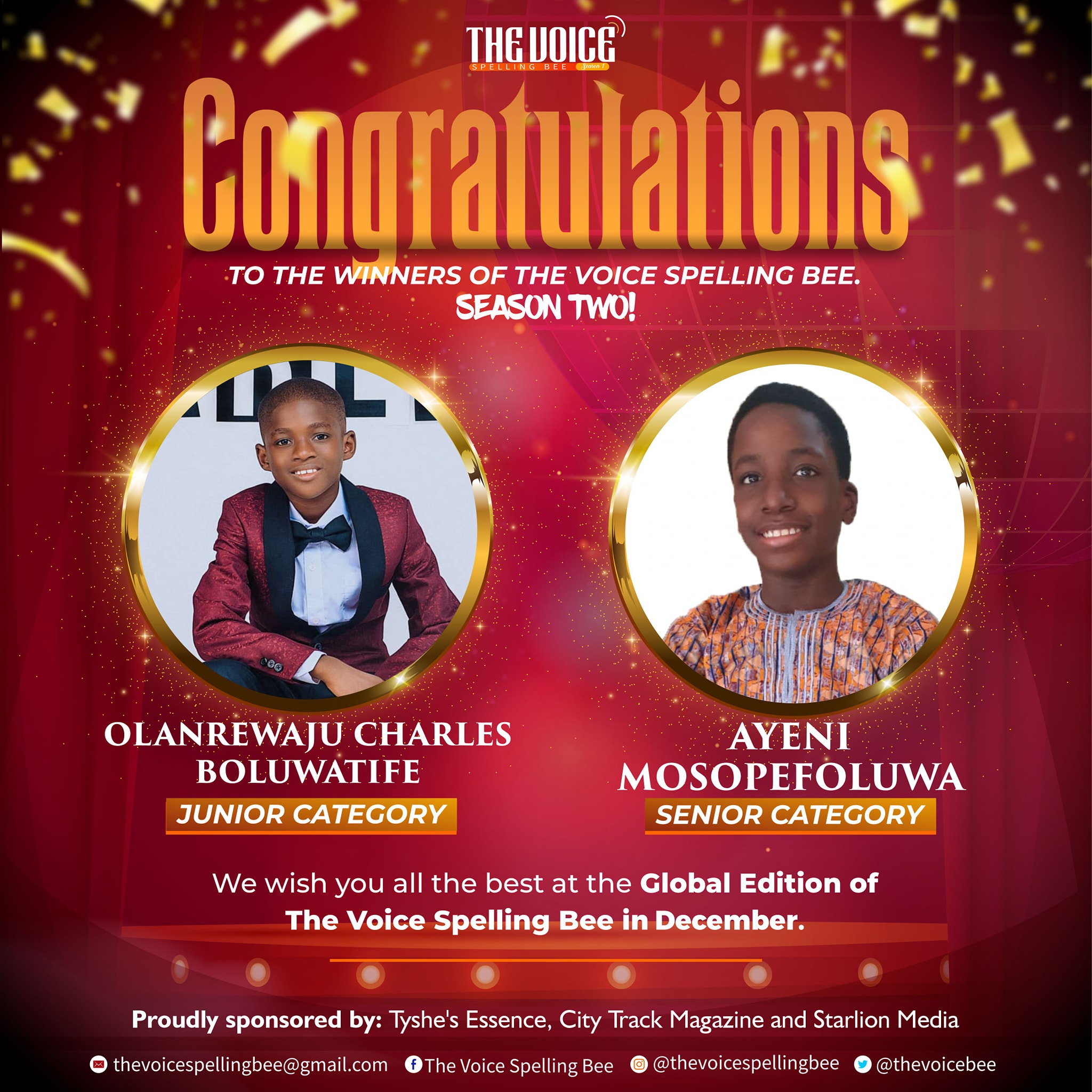 Congratulations to the winners of... - The Voice Spelling Bee
