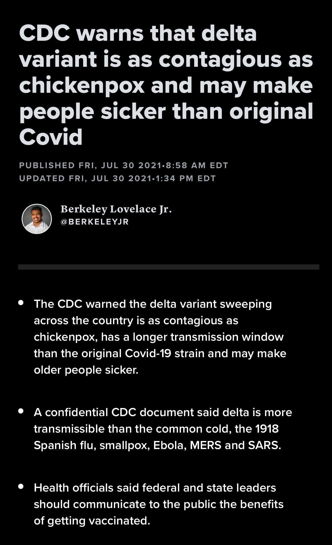 จุฬาประชากร - CDC warns that delta variant is as... | Facebook