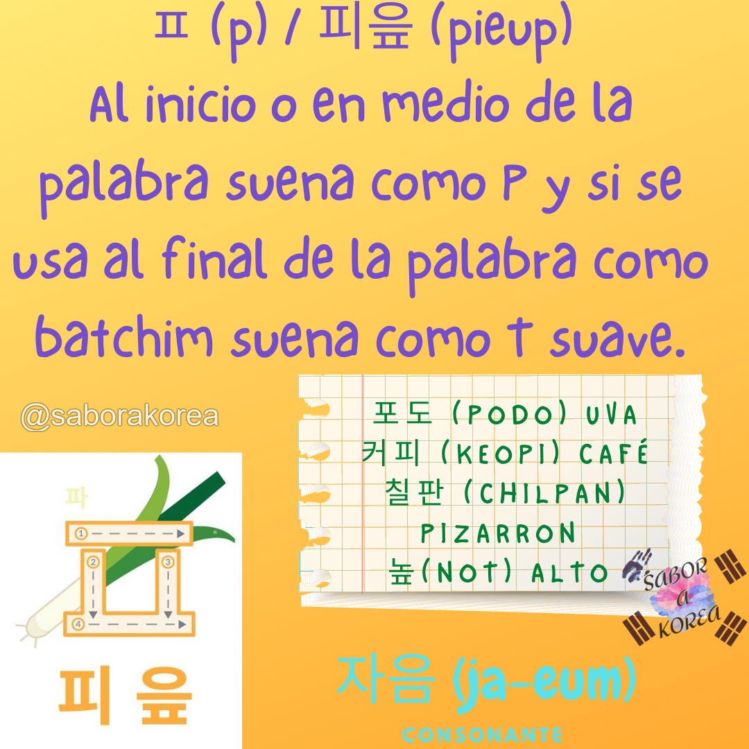 Sabor a Korea - ㅍ (p) y se llama 피읖 (pieup)