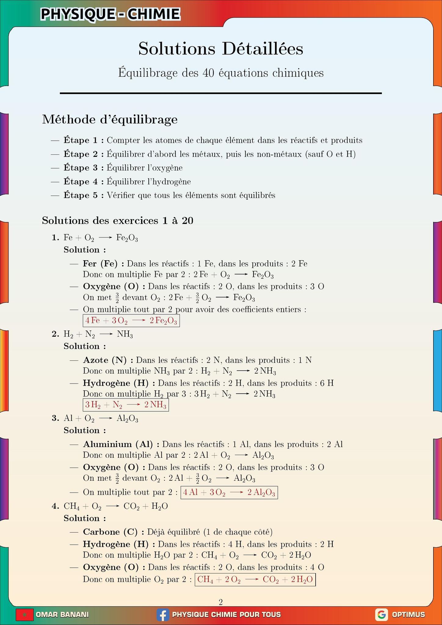 PHYSIQUE CHIMIE POUR TOUS | 2APIC - Série d'exercices N1 d'équilibrage ...