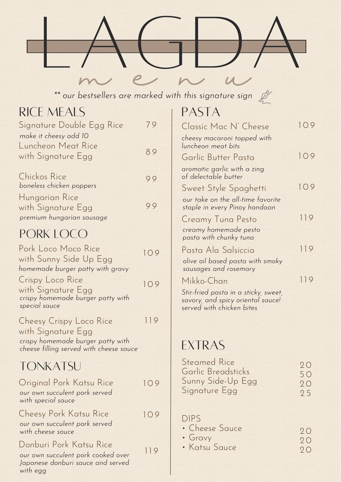 Lagda - Updated menu 😊