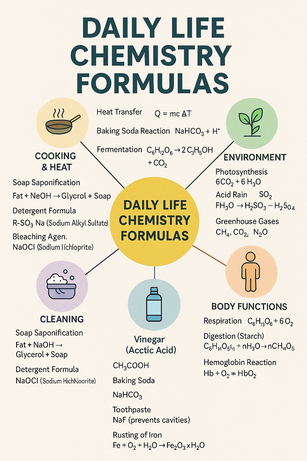 🔬 Daily Life Chemistry Formulas – Mind Map Poster 🧠🧪 | Facebook