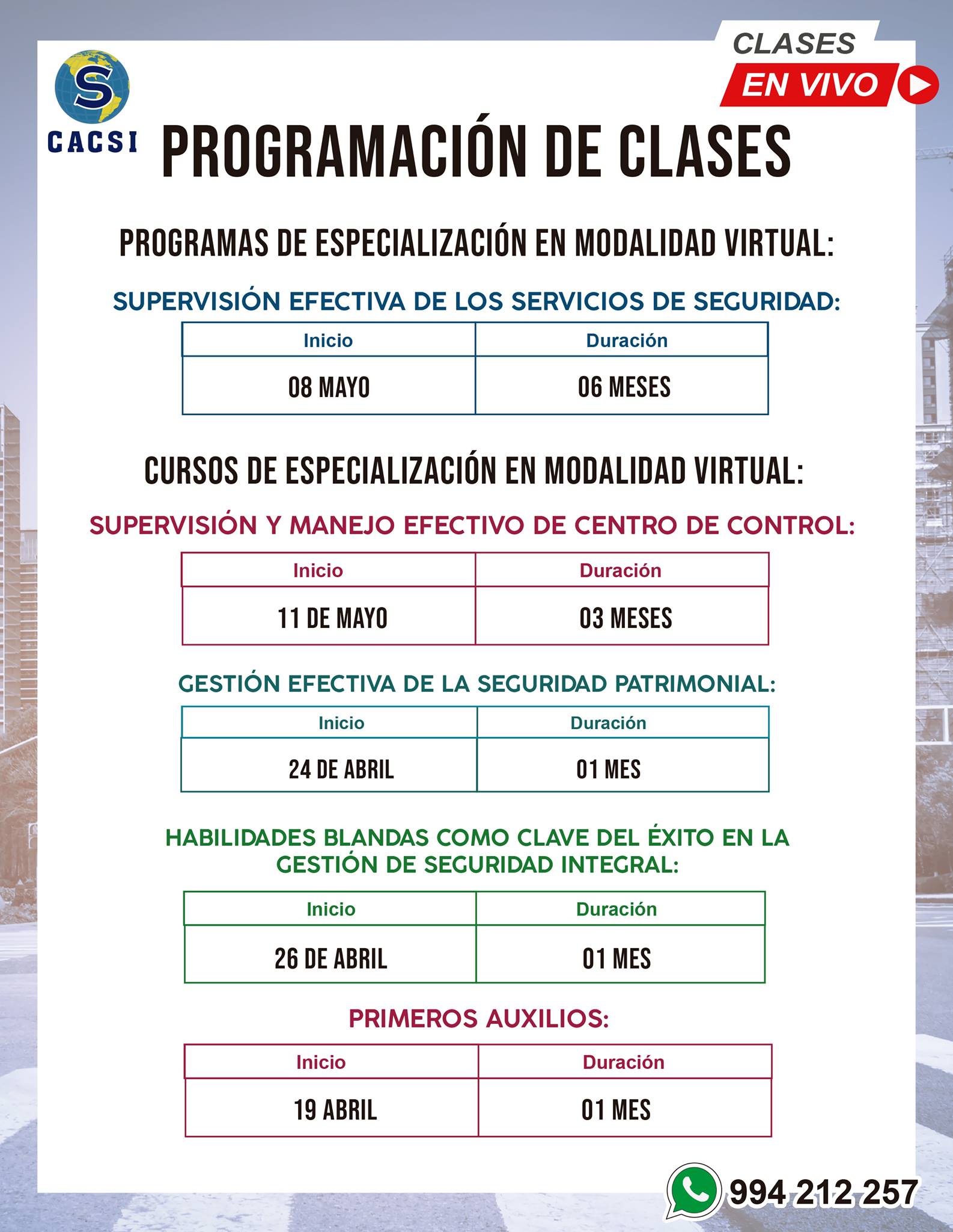 CACSI Perú - 📣CONOCE LA PROGRAMACIÓN DE LAS CLASES...
