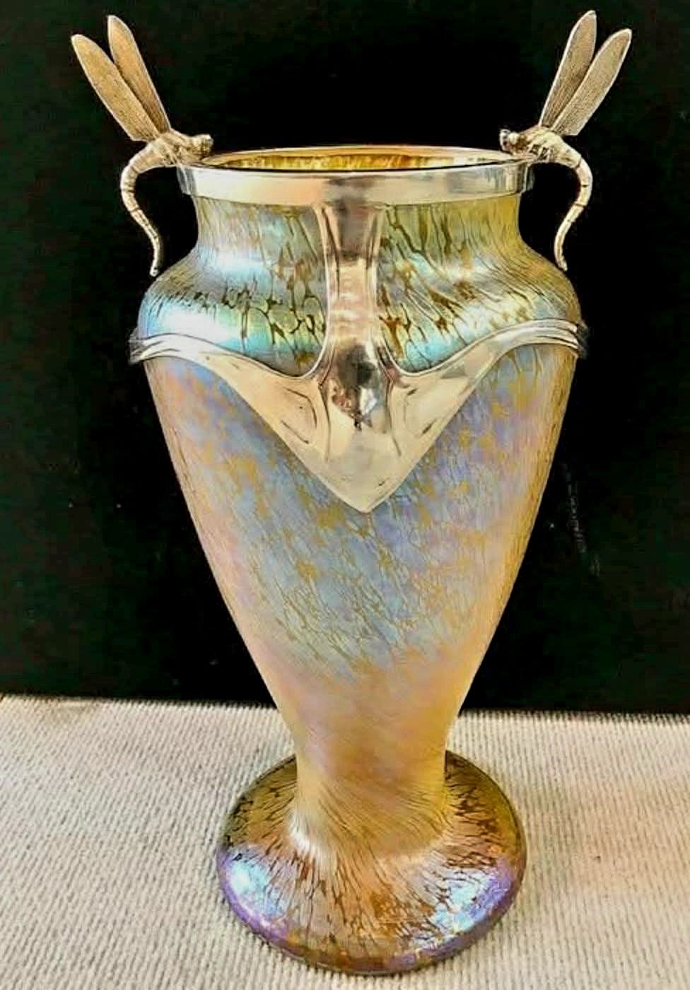 KAYSERZINN Pewter Vase with dragonflies Designer Hugo Leven