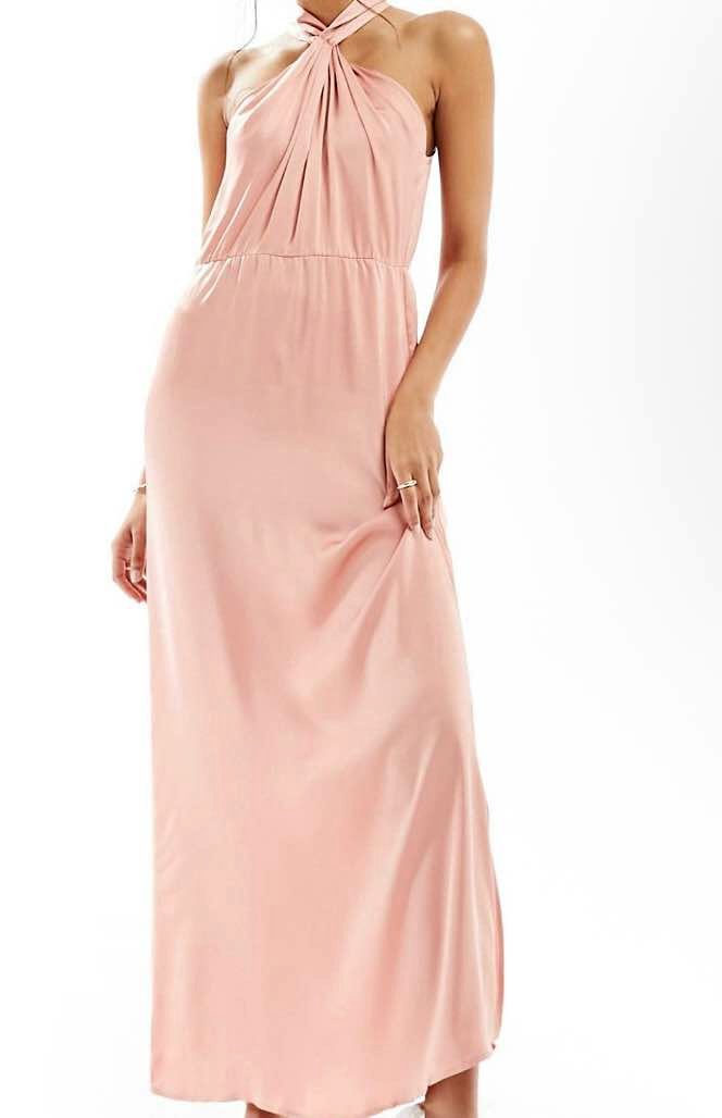navy boho bridesmaid dress Blue Chiffon V-Neck Sleeveless Dark Blue / 10 A Line Pink Satin size:US 9 Wedding_Gown_Robe Piece Midi Dress Set