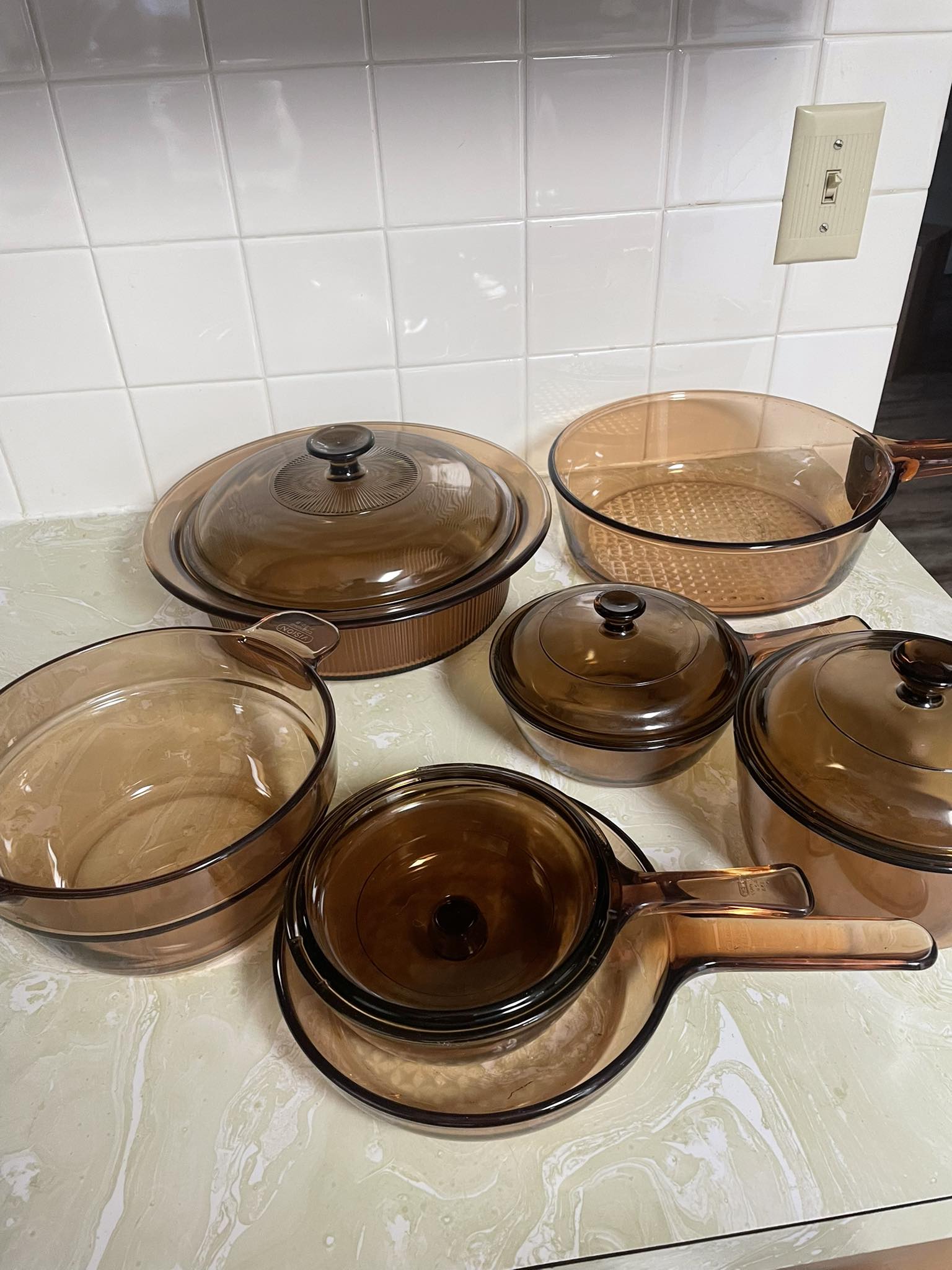 Looking for vintage pyrex pots and pans display picture 1