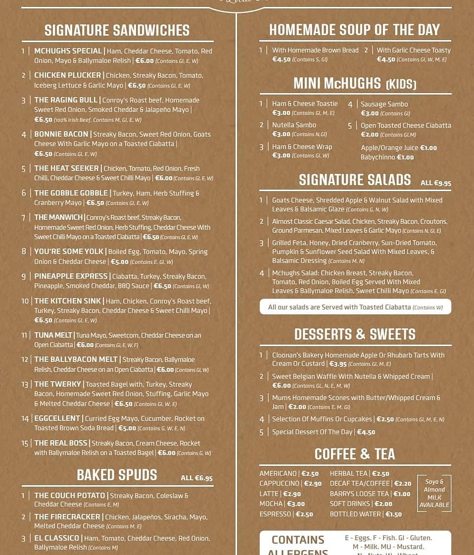 McHUGH'S - Feel free to download/share/screenshot our menu, available ...