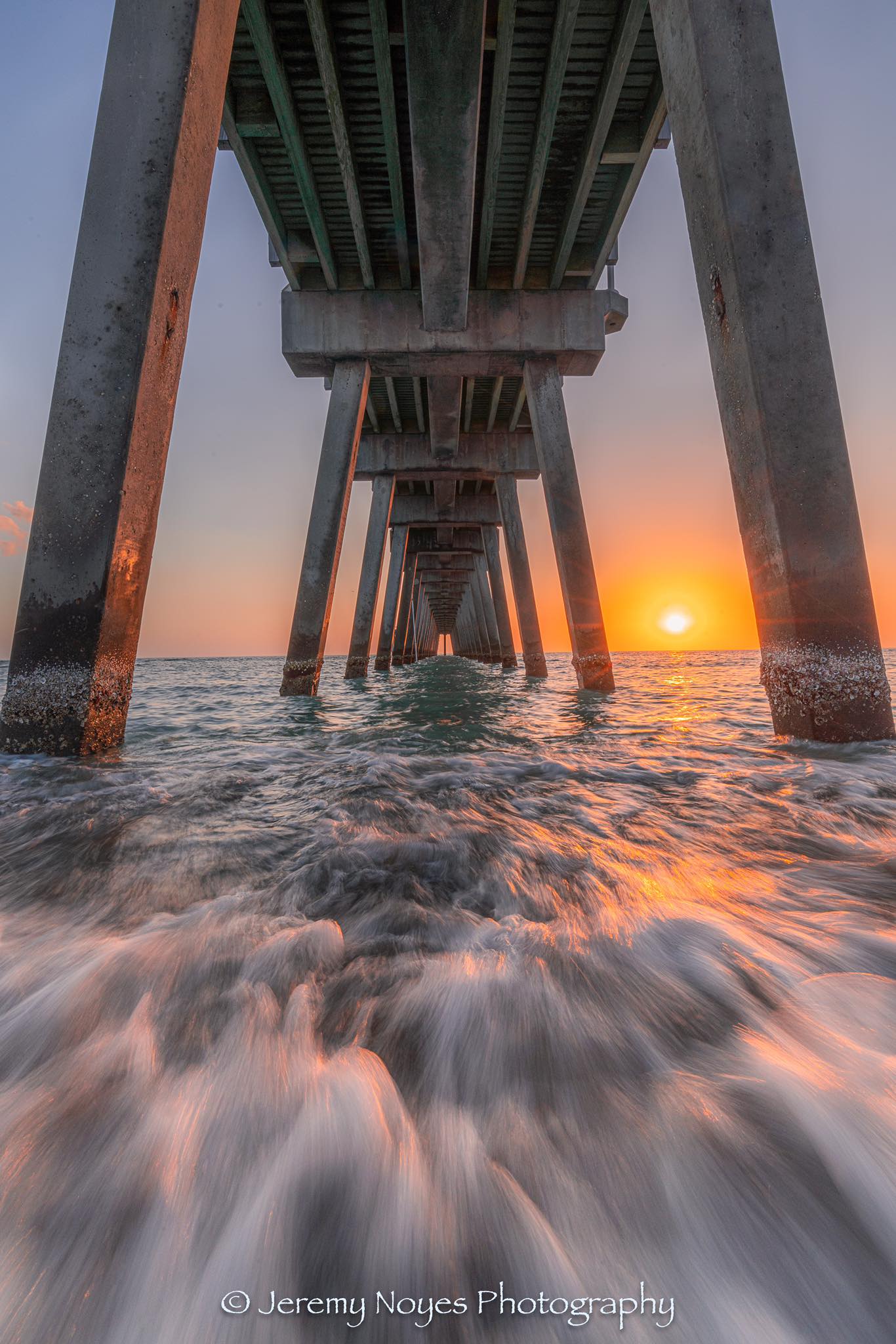 Golden hour sunset at Sharky's on the Pier in Venice, Florida