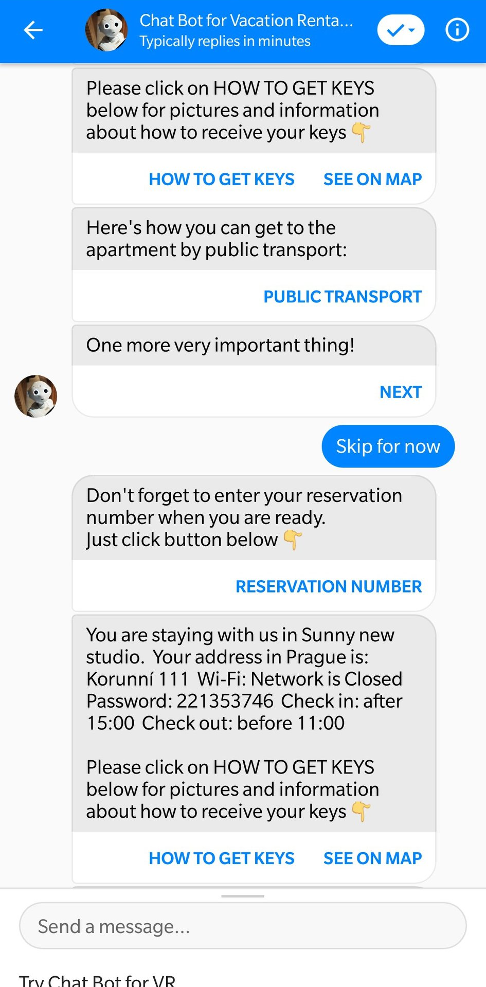 Chat Bot for Vacation Rentals - Airbnb, Booking.com, etc