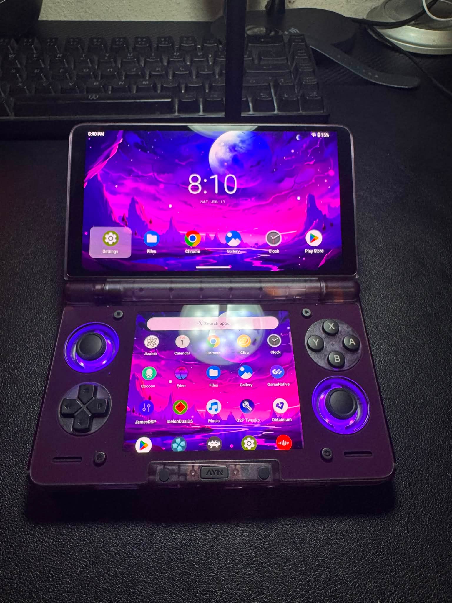 AYN Thor handheld gaming device in purple