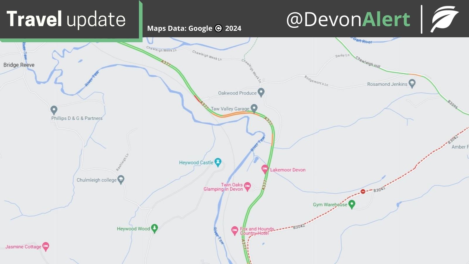 Devon Alert - The A377 outside Taw Valley Garage, South of...