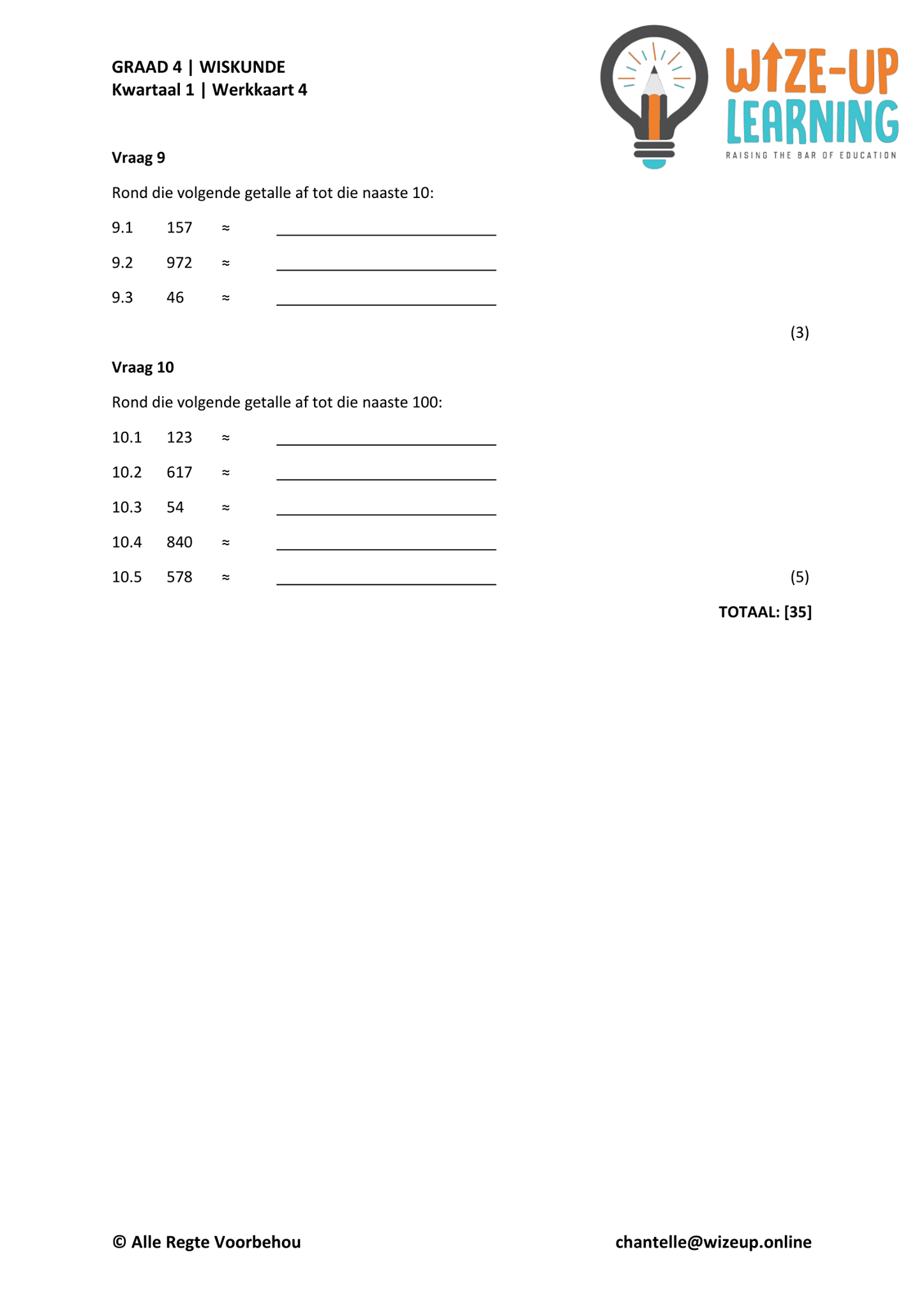 GRATIS kwartaal 1 Wiskunde werkkaart... - Wize-Up Learning | Facebook