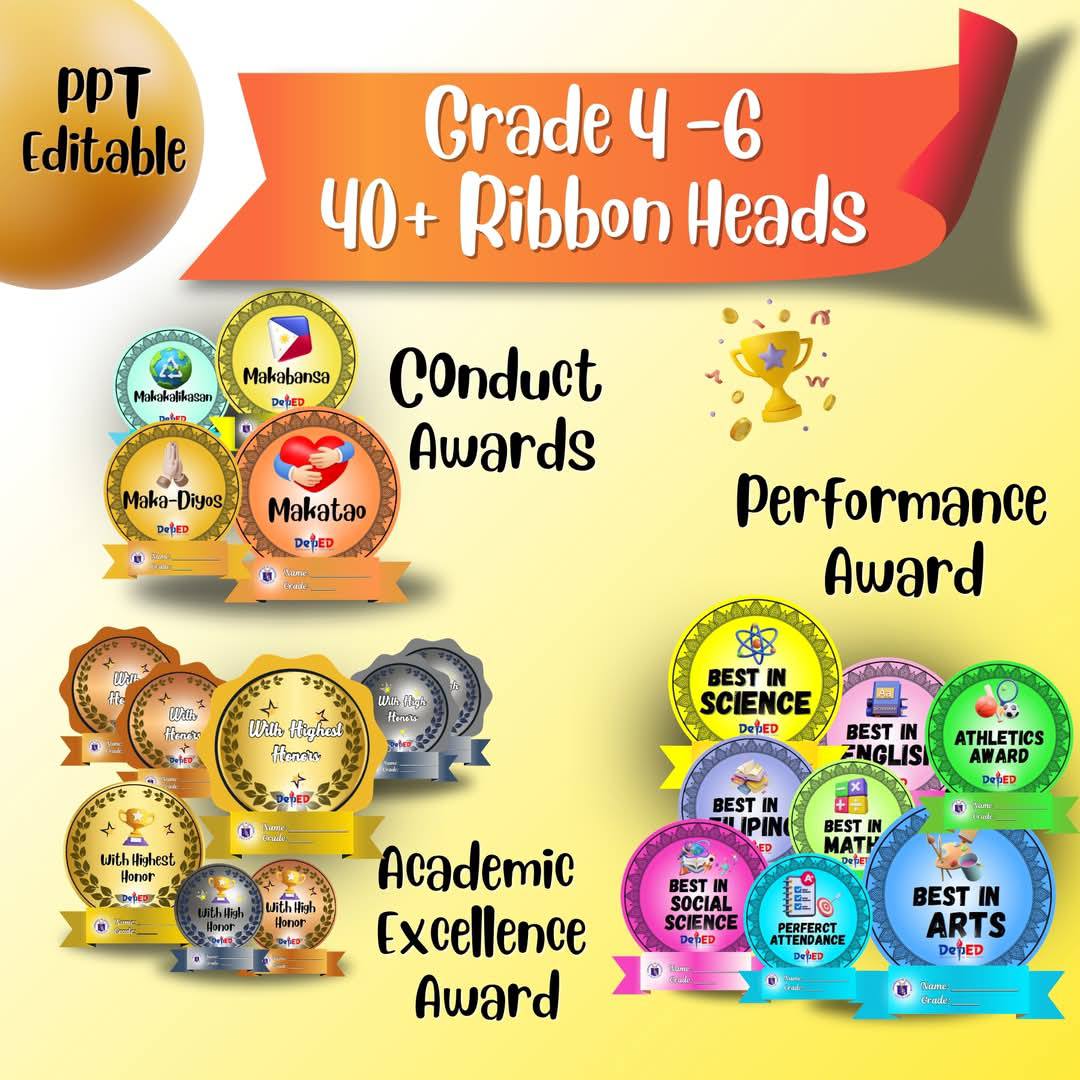 GRADE 4 MATATAG FILES | 🎖️ Grade 4-6 Ribbon Heads + Certificates 🎖️ ...