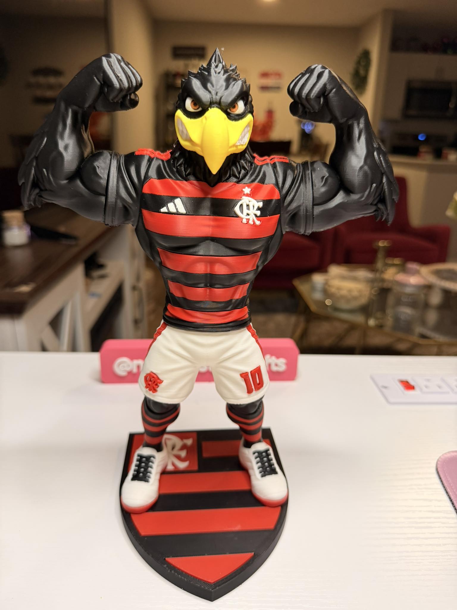 Custom 3D-printed Flamengo mascot figurine for soccer fans