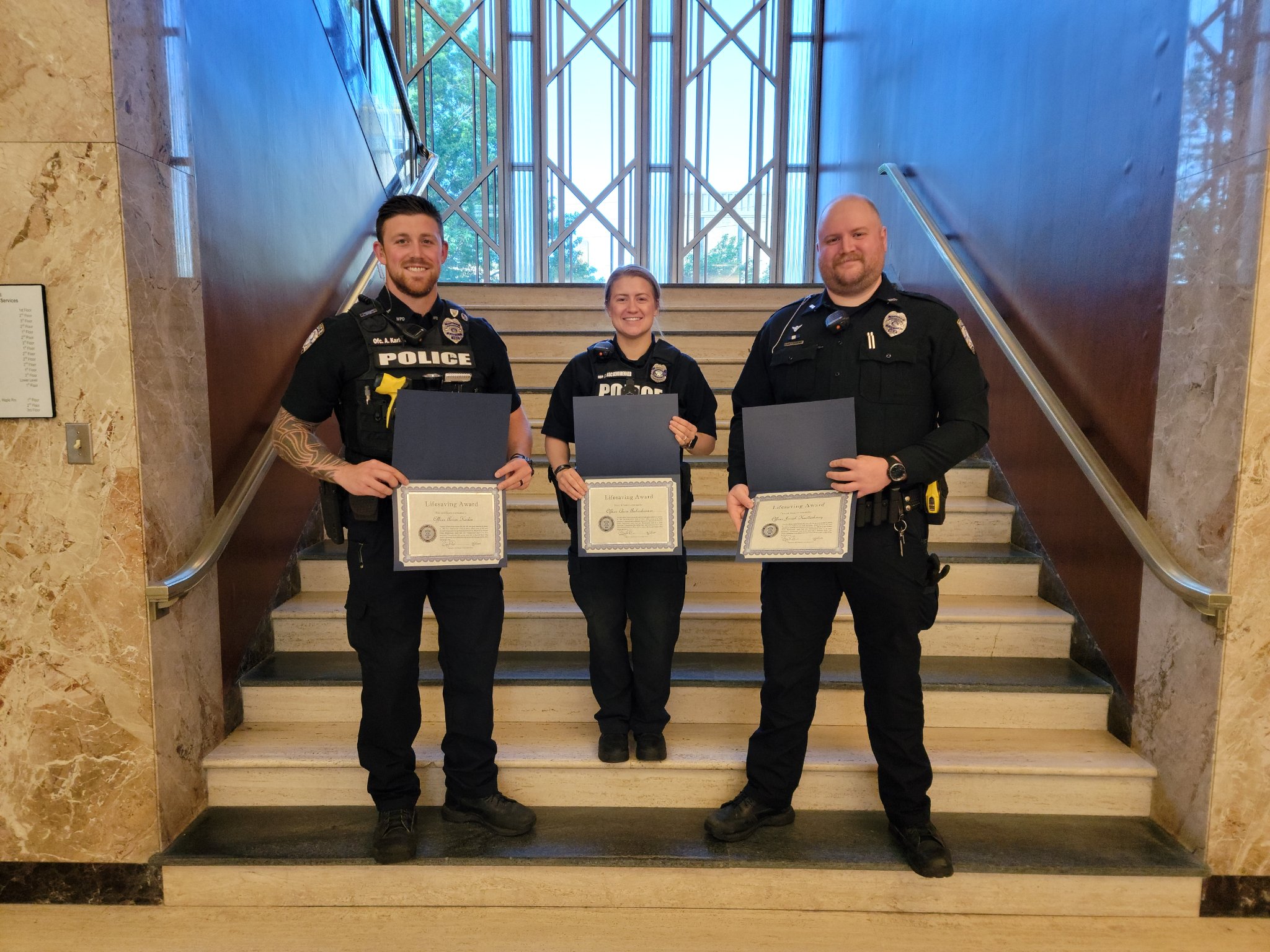 Officer Wehner was recently recognized and received a life saving 